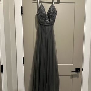 Azazie Charcoal Lace Maxi Dress